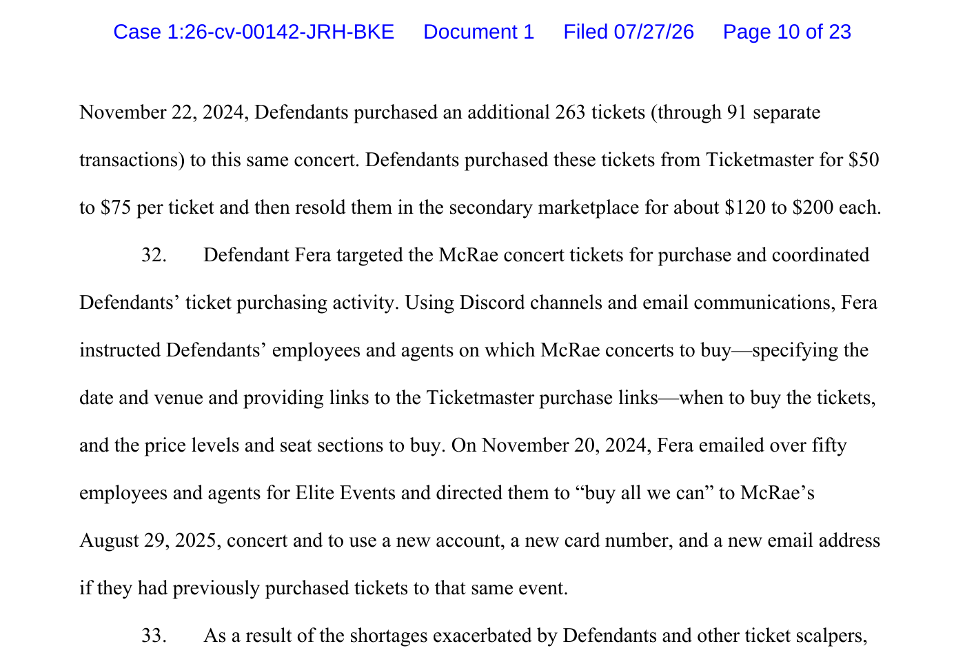 Paragraph 32 of the FTC complaint containing the alleged instruction to buy all we can and use new account details